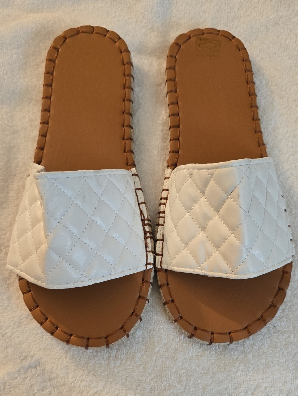 White Quilted Slide Sandals - Women